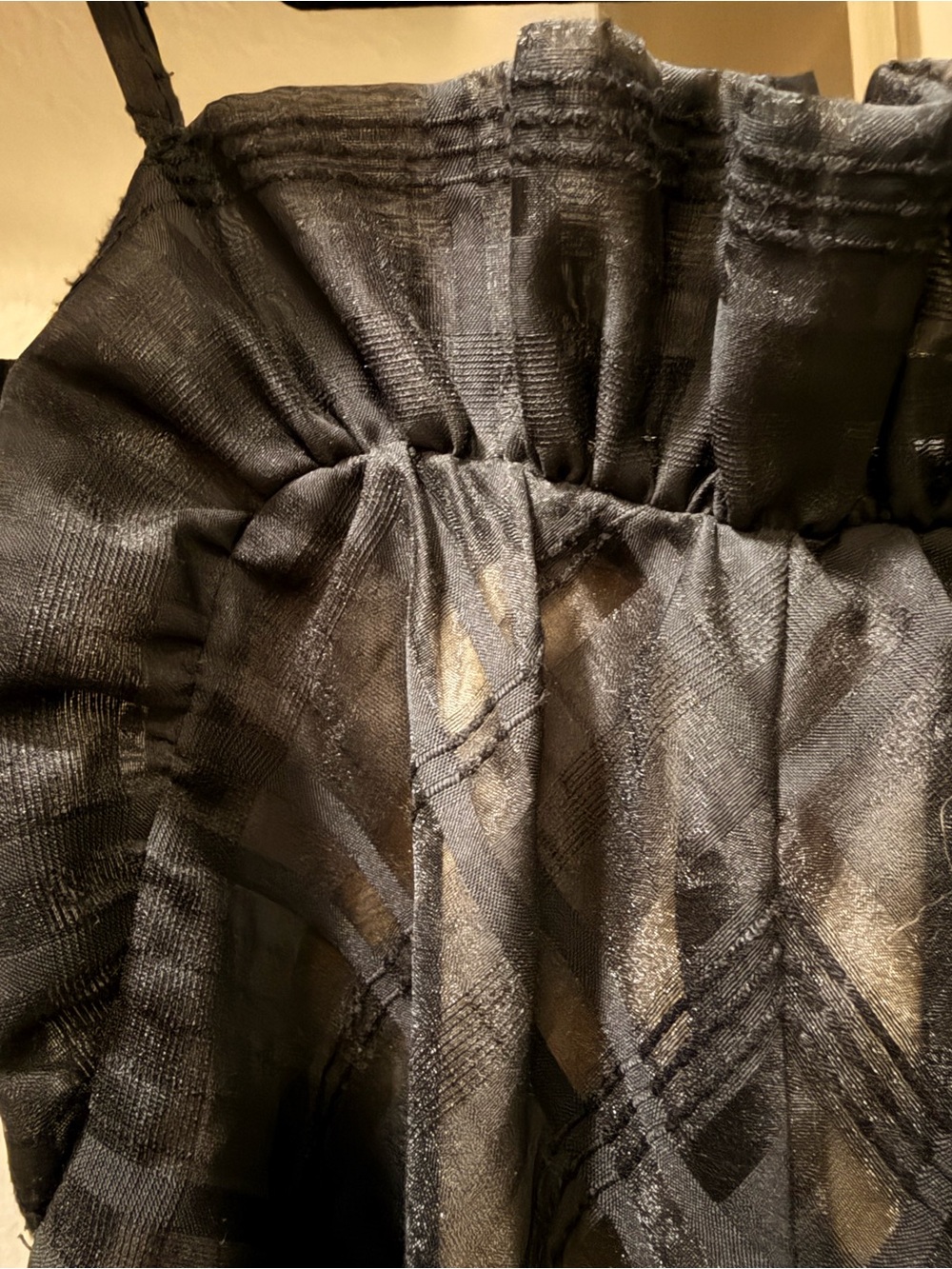 Black Plaid Sheer Overlay Ruffle Halter Tank - Picture 2 of 6
